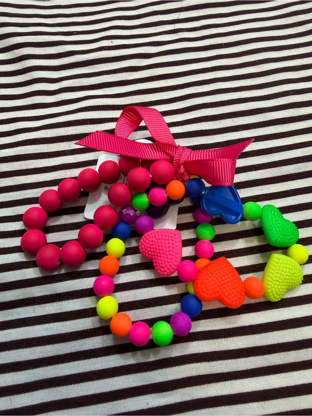 The Children's Place Neon Heart Bead Bracelet Trio - Pink, Orange, Green, Blue